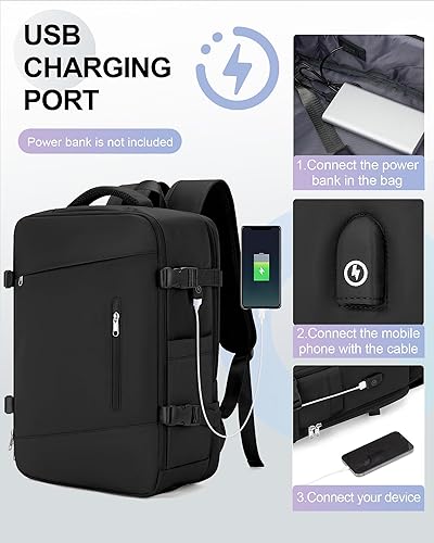 Miniatura 5 de VECAVE Mochila de viaje para laptop, mochila aprobada para vuelos,Mochila deportiva para universidad casual, A-negro-3, Mochila casual