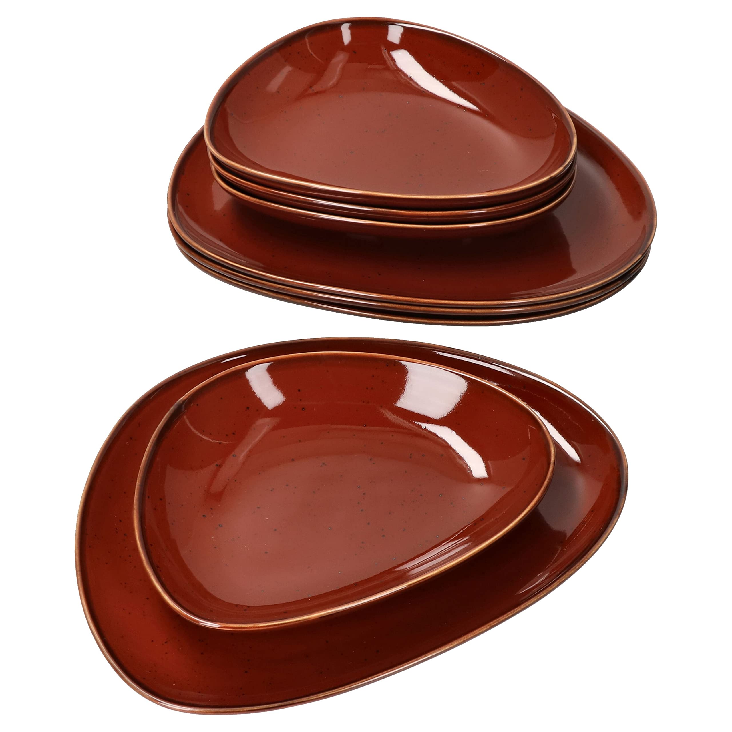 MamboCat 8tlg. Tafel-Service Marron Taste für 4 Personen I kastanienfarbenes Porzellan-Geschirr I jedes Teil EIN Unikat I 4X Suppenteller 400 ml + 4X Speiseteller flach I gerundete organische Form