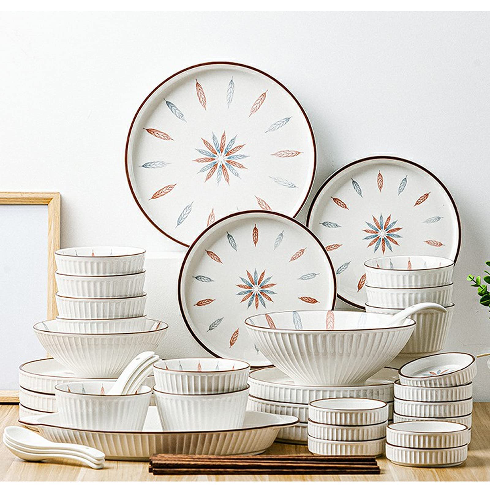 Ensembles de Vaisselle Ensemble de Vaisselle, Ensemble de Vaisselle en céramique de 54 pièces, Assiette Occidentale Simple sous glaçure, Bols et Plats en cérami(