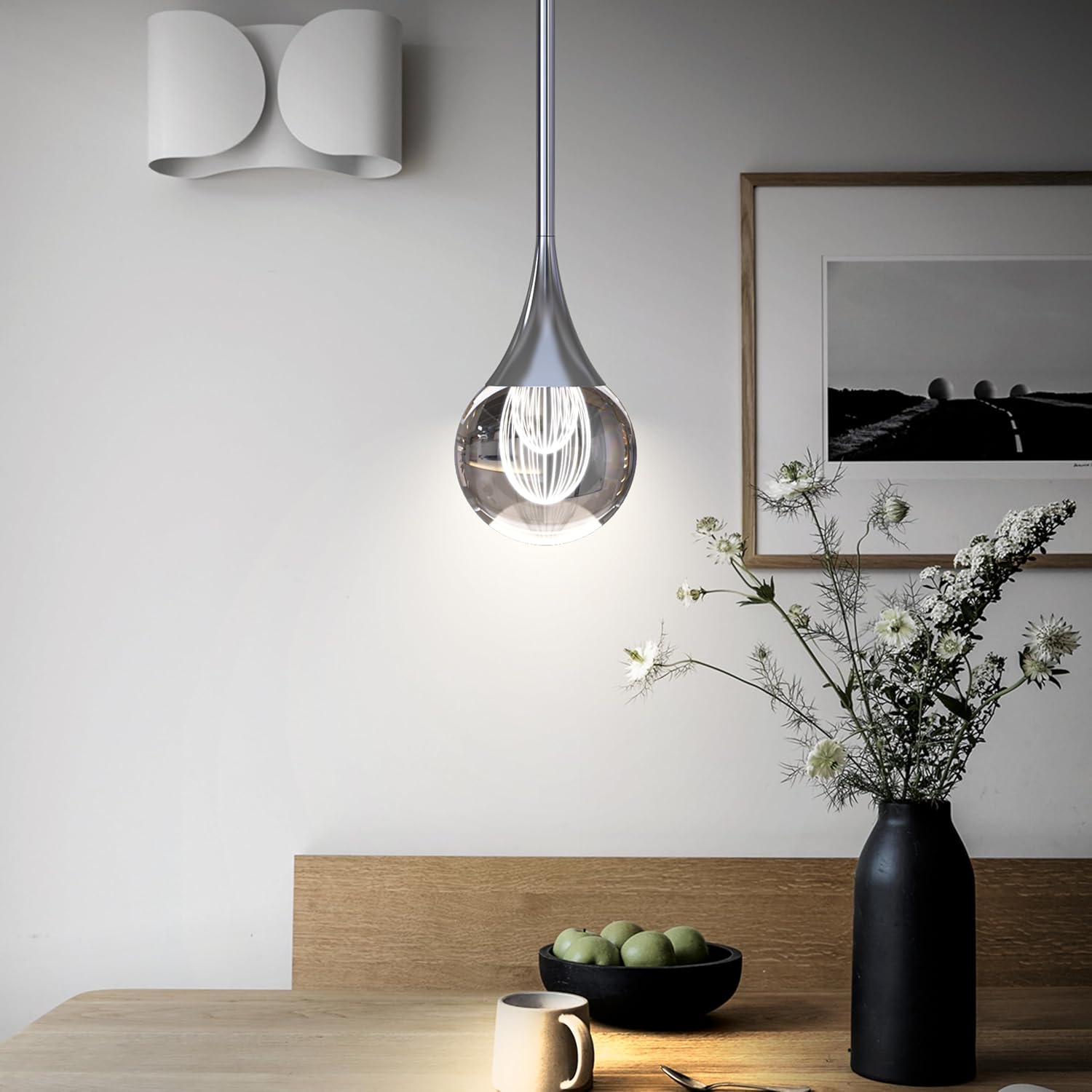 3-Pendant Lights Kitchen Island, Silver Crystal Globe Ceiling Hanging Light Fxitures, LED Light Fixtures Metal Rod Ceiling Glass Pendant Lighting for Kitchen Island Dining Room Bar