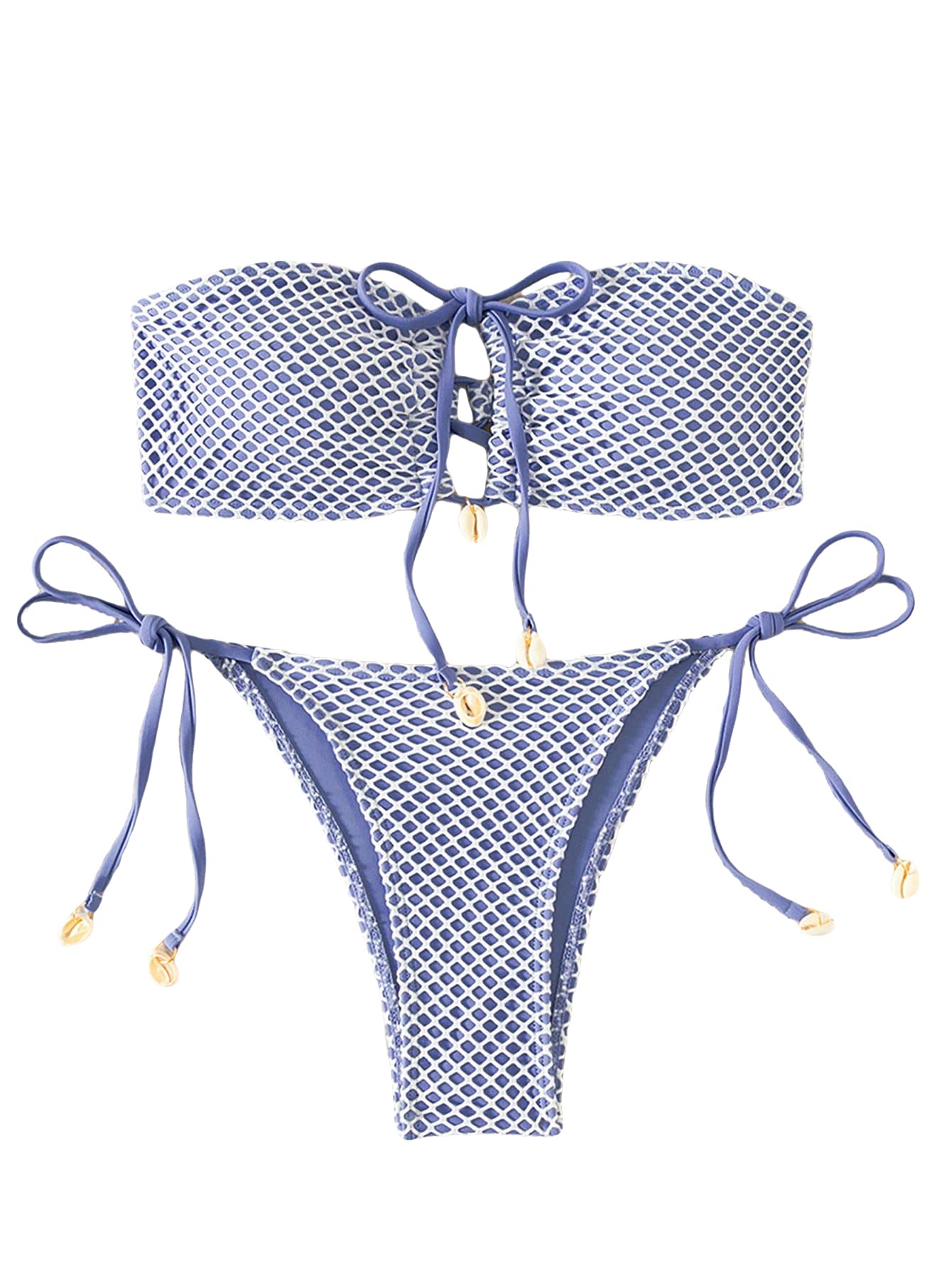 SHENHE Women's Strapless Plaid Drawstring Bikini