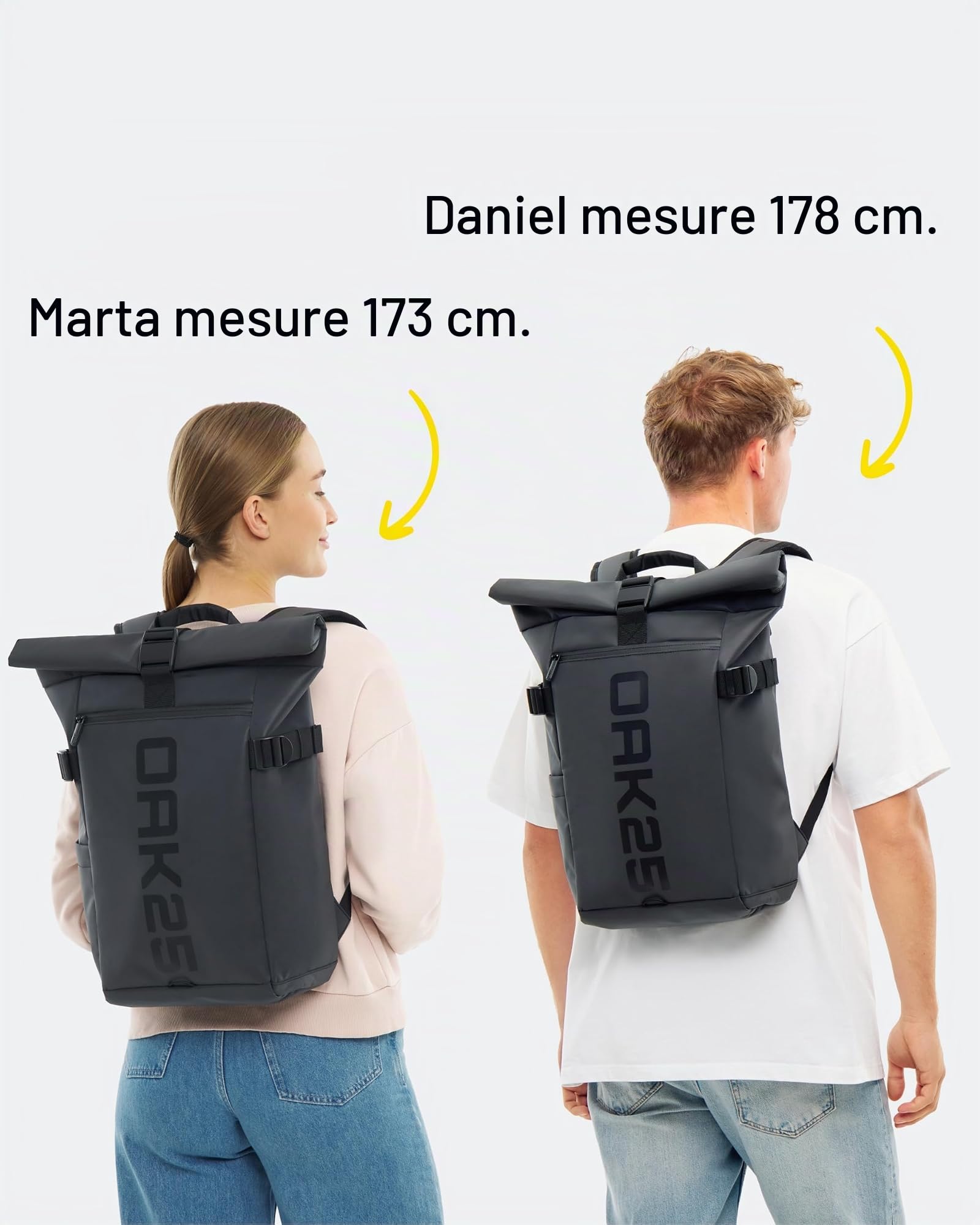 OAK25 Sac à Dos Rolltop Réfléchissant Femmes & Hommes - Luminite Rolltop Lite - Roll Top Backpack pour Travail Uni Vélo - Compartiment pour Ordinateur Portable 16 Pouces - Daypack 19L