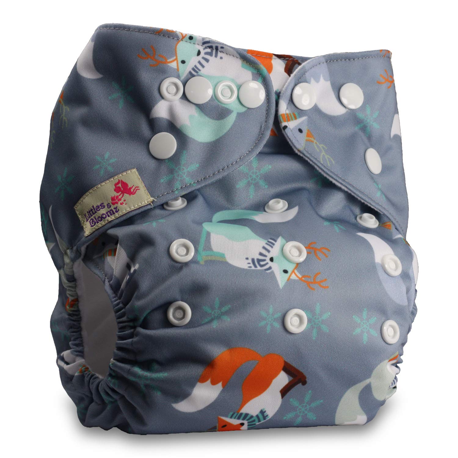 Littles & Bloomz, Reusable Pocket Cloth Nappy, Fastener: Popper, Set of 1, Pattern 66, with 1 Bamboo Charcoal Insert