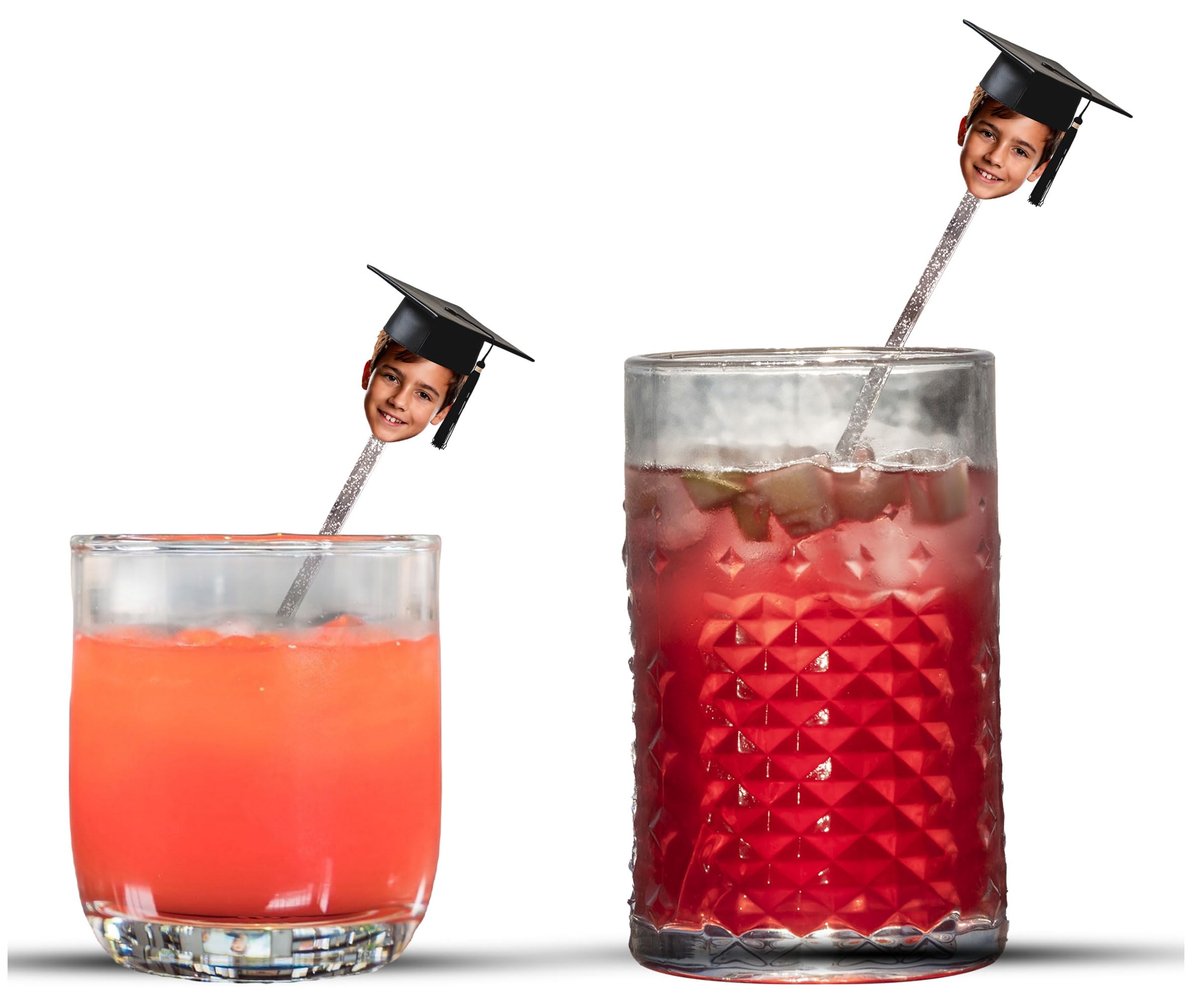 Bleu Reign Personalized Plastic Graduation Swizzle Sticks- Custom Face Cutout Party Decor Accessories Upload Photo Image For School, End of Year, Parties