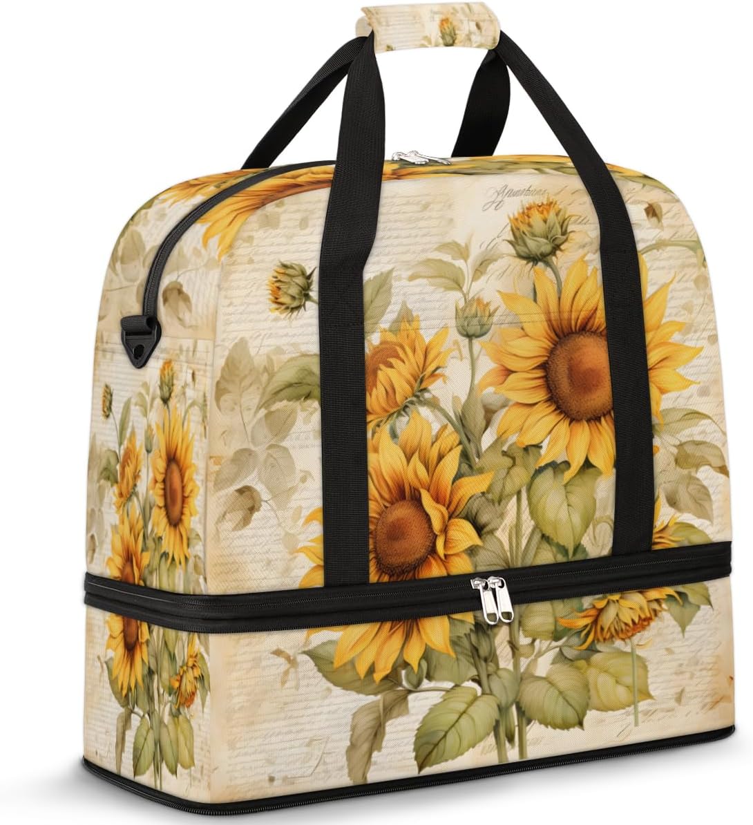 QsirBC Sunflower Classic Design Gym Bag for Women Duffle Tote with Shoes Compartment Men Weekender Duffel for Dance Travel Sports Swimming Overnight