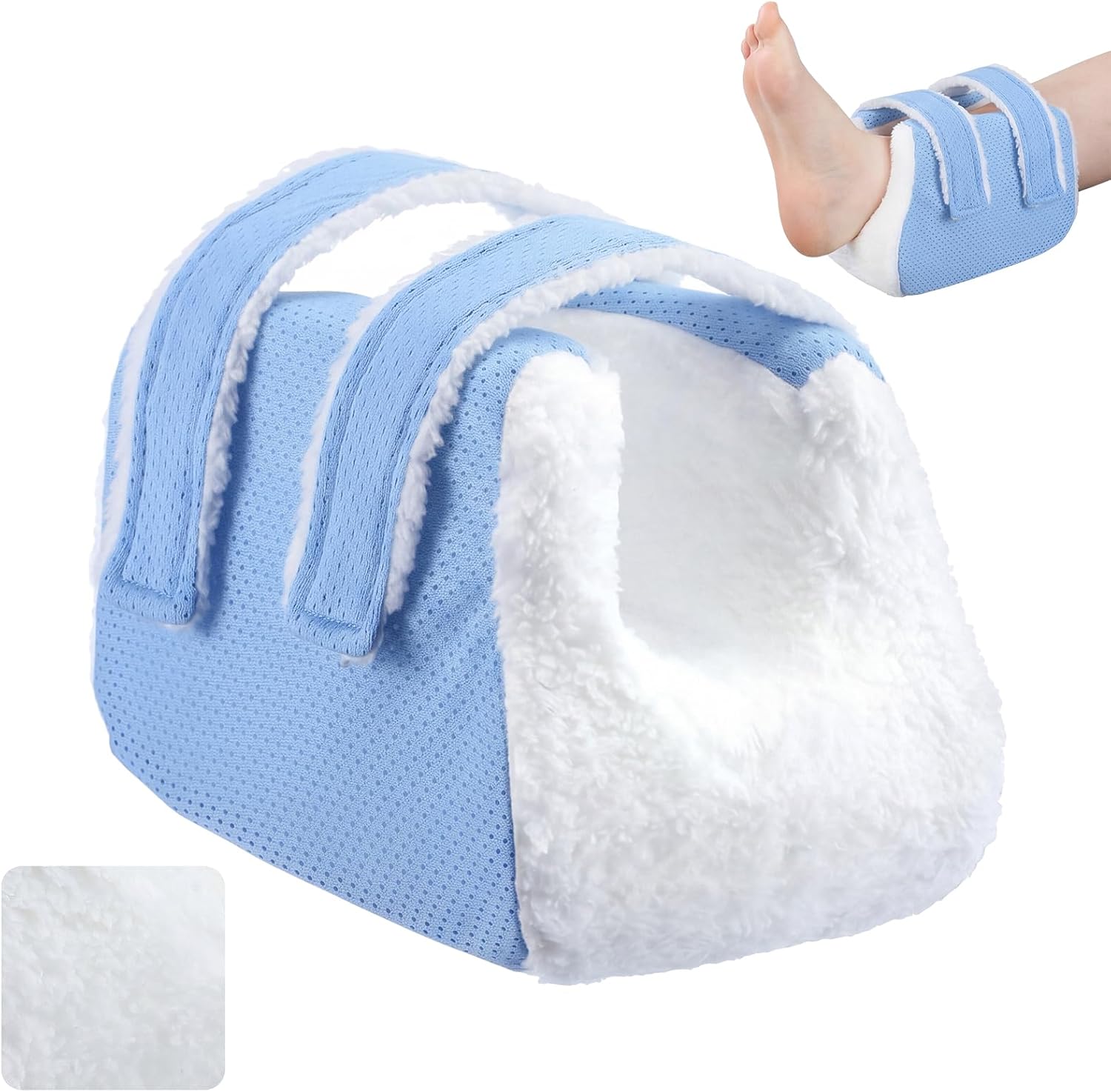 TrelaCo 3D Fleece Heel Protector for Pressure Sores Ankle Elevation Pillows Foot Support Boot Bed Sore Wedge Pillow for Elderly Diabetic Bedridden Patients Relief Pressure Ulcers(Blue)