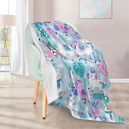 Miniatura 5 de KLL Christmas Holiday Animals Childish Plush Blanket 50x60 Inches Lightweight Holiday Blanket for Camping, Bedroom, Couch