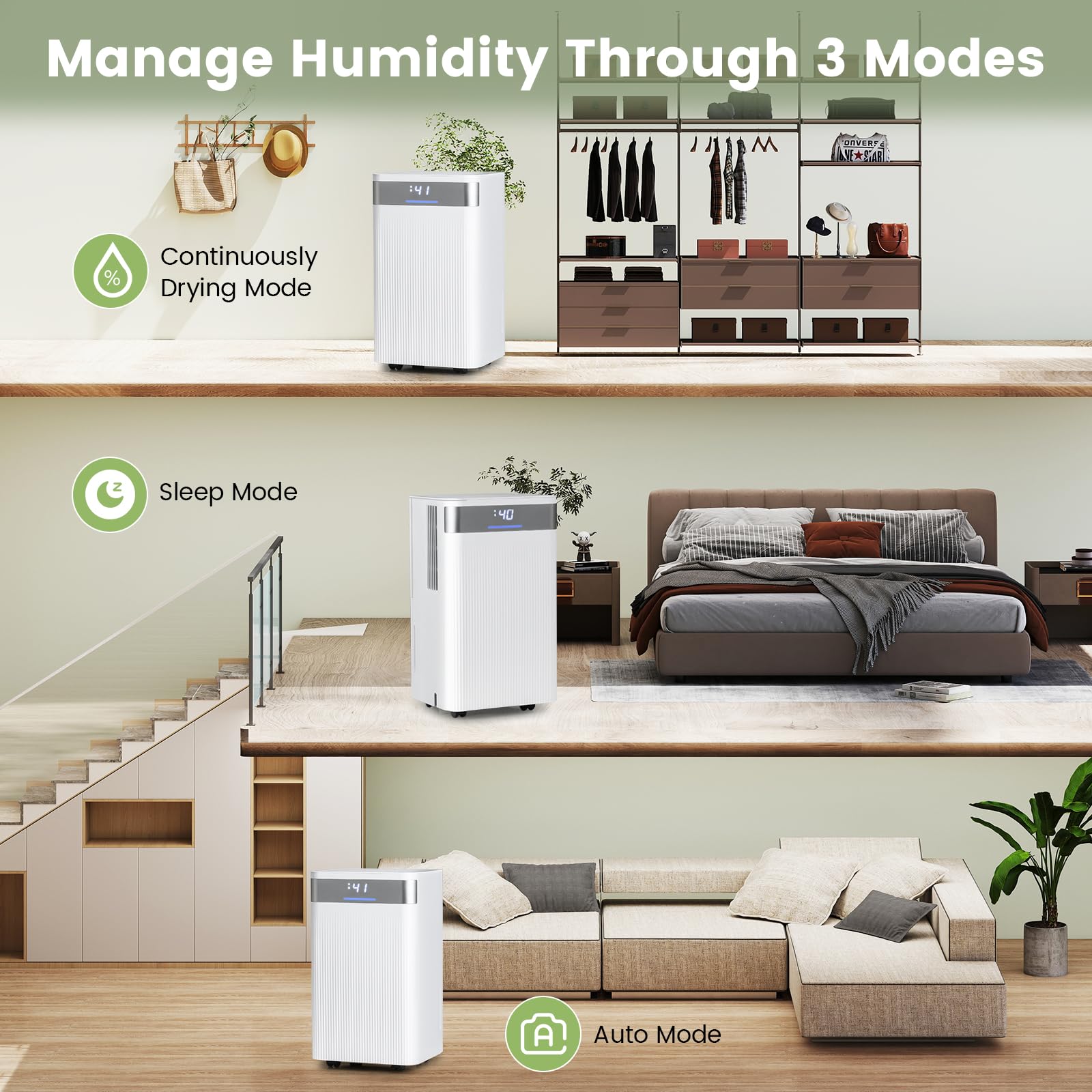 Condition photo showing Good Condition for costway 32 pints dehumidifier, 24h timer, 3-color indicator, drain hose & wheels, low noise, 2000 sq.ft portable dehumidifier home, bathroom, bedroom