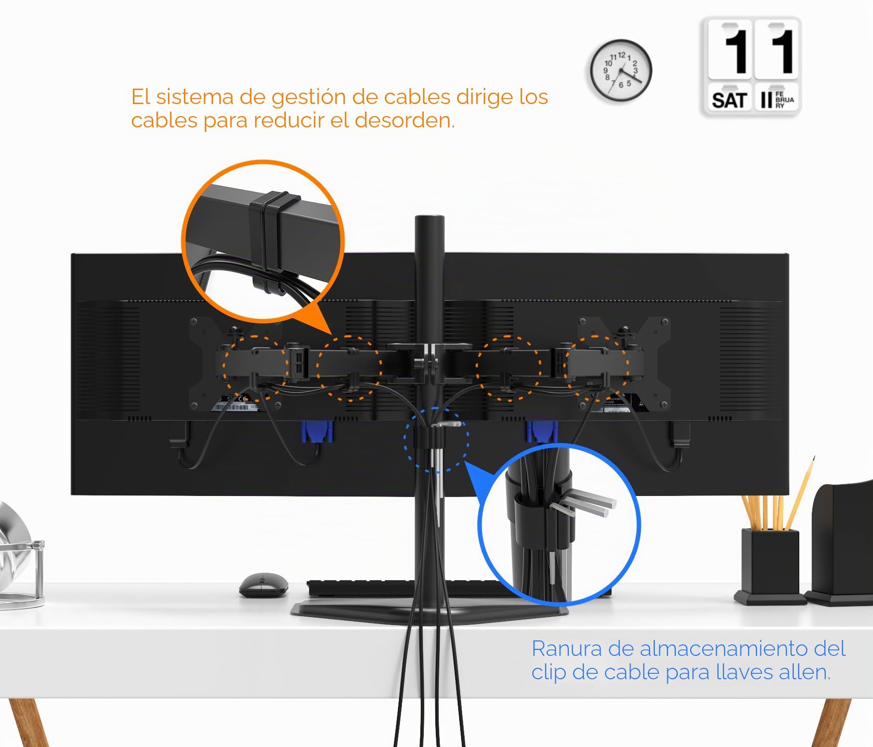 BONTEC Soporte Monitor para 2 Monitores 13"-27" Pulgadas LED/LCD, Soporte para Monitor Mesa con Giro de 180 °, Rotación de 360° y Altura Ajustable, hasta 10 kg, VESA 75x75/100x100mm, Negro