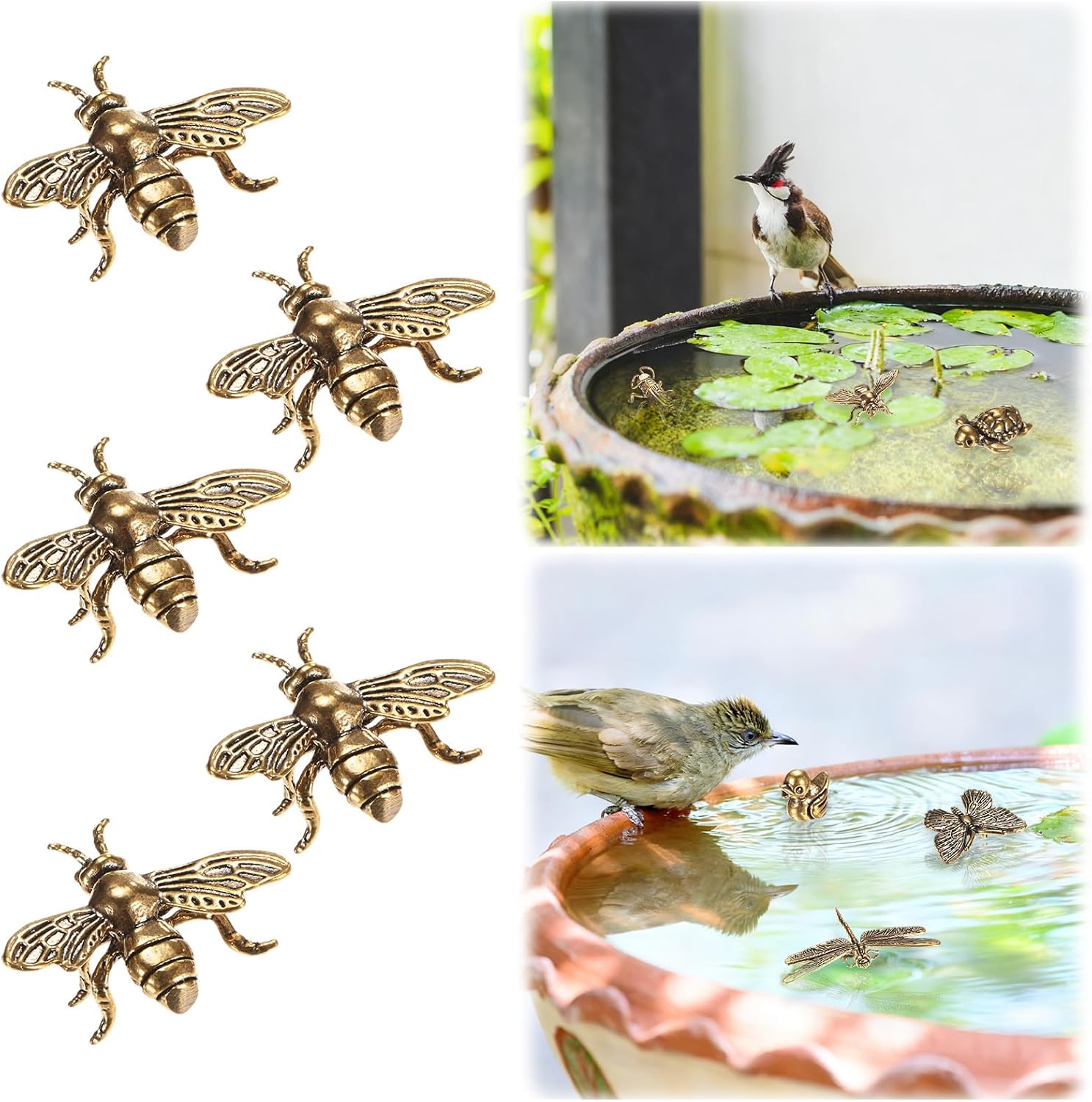 M METERXITY 5-Pack Bird Bath Copper Disk, Mini Bird Bath Copper Ornaments for Outdoor Birdbaths/Bowl Decor [Honeybee]