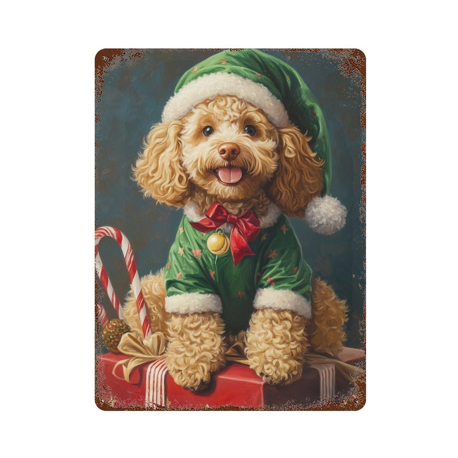 Christmas Poodle with Gifts Retro Metal Sign 15.7"x11.8", Old School Wall Decor for Garage, Pub Or Kitchen