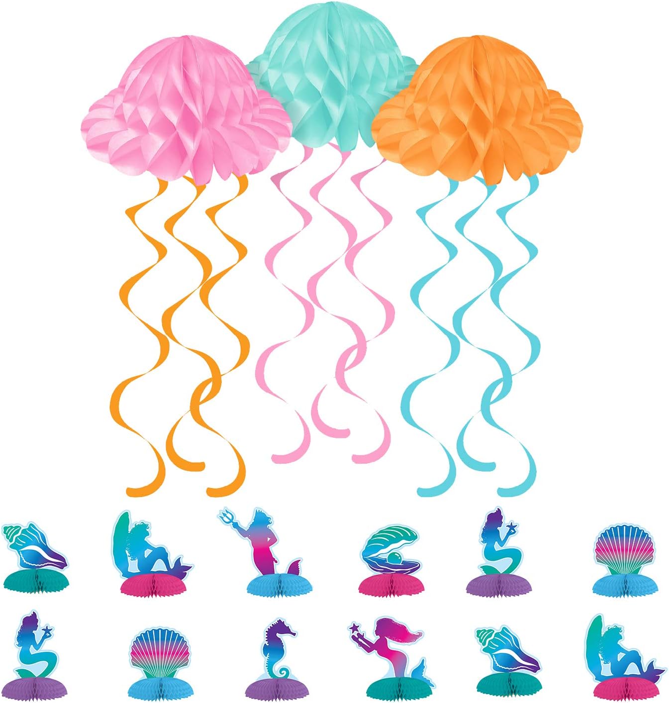 Creative Converting Sea Creature and Mermaid Party Decoration Bundle | Hanging Decoration, Mini Centerpieces | Great for Ocean and Under The Sea Birthday Themed Parties