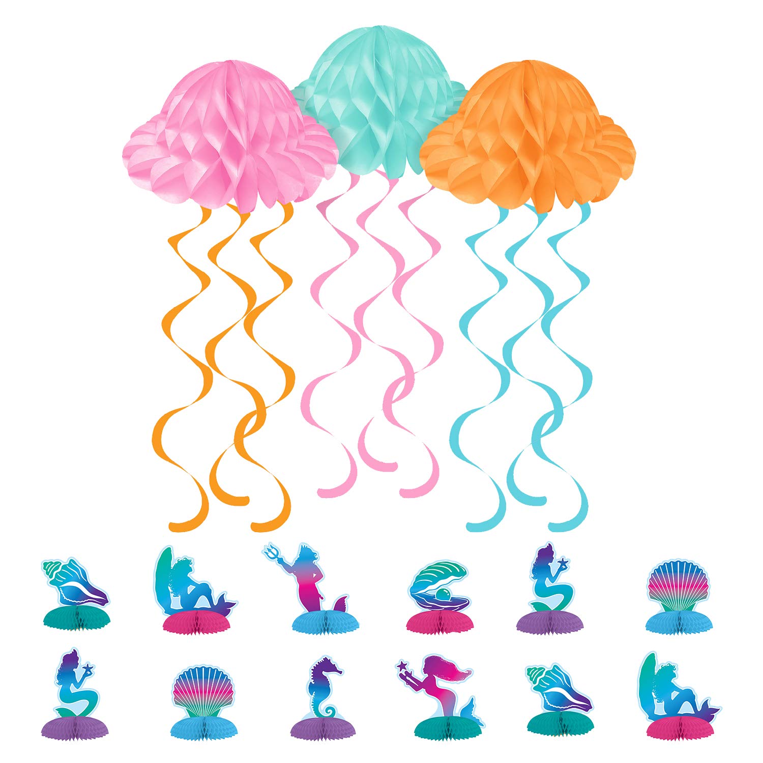 Creative Converting Sea Creature and Mermaid Party Decoration Bundle | Hanging Decoration, Mini Centerpieces | Great for Ocean and Under The Sea Birthday Themed Parties