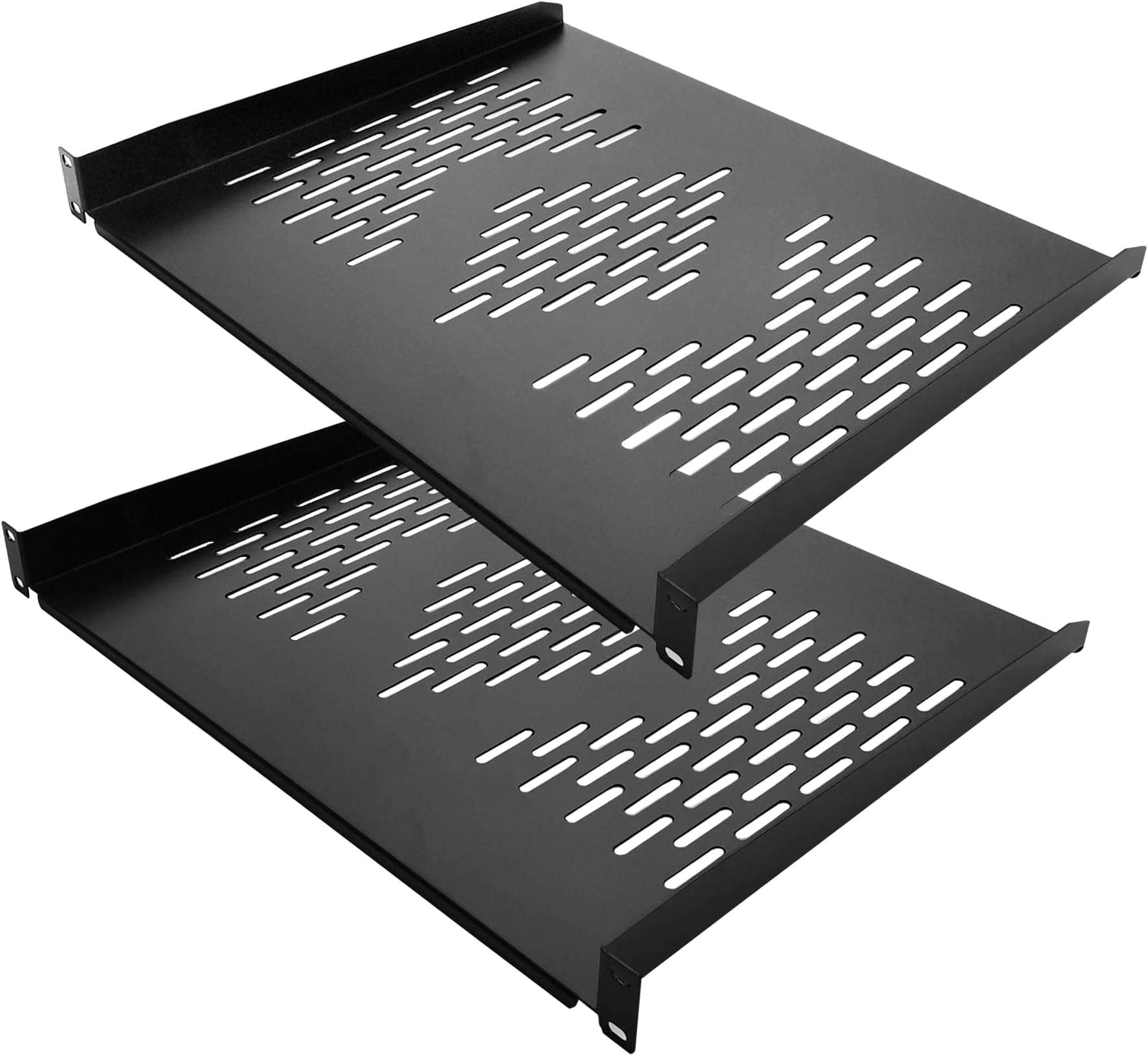 RIVECO 2 PCS 1U Server Rack Shelf 19” Rack-Mount Trays 16 Inches Vented Cantilevers for Server & Network Equipment Mounting, (40 CM) Depth, Black