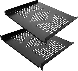 RIVECO 1U Server Rack & Cabinet Shelves Universal 19” Rack Mount Vented Cantilevers for Network Equipment Mounting, 40CM Depth, Black 2PCS
