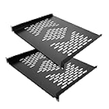 RIVECO 2 PCS 1U Server Rack Shelf 19” Rack-Mount Trays 16 Inches Vented Cantilevers for Server & Network Equipment Mounting, (40 CM) Depth, Black