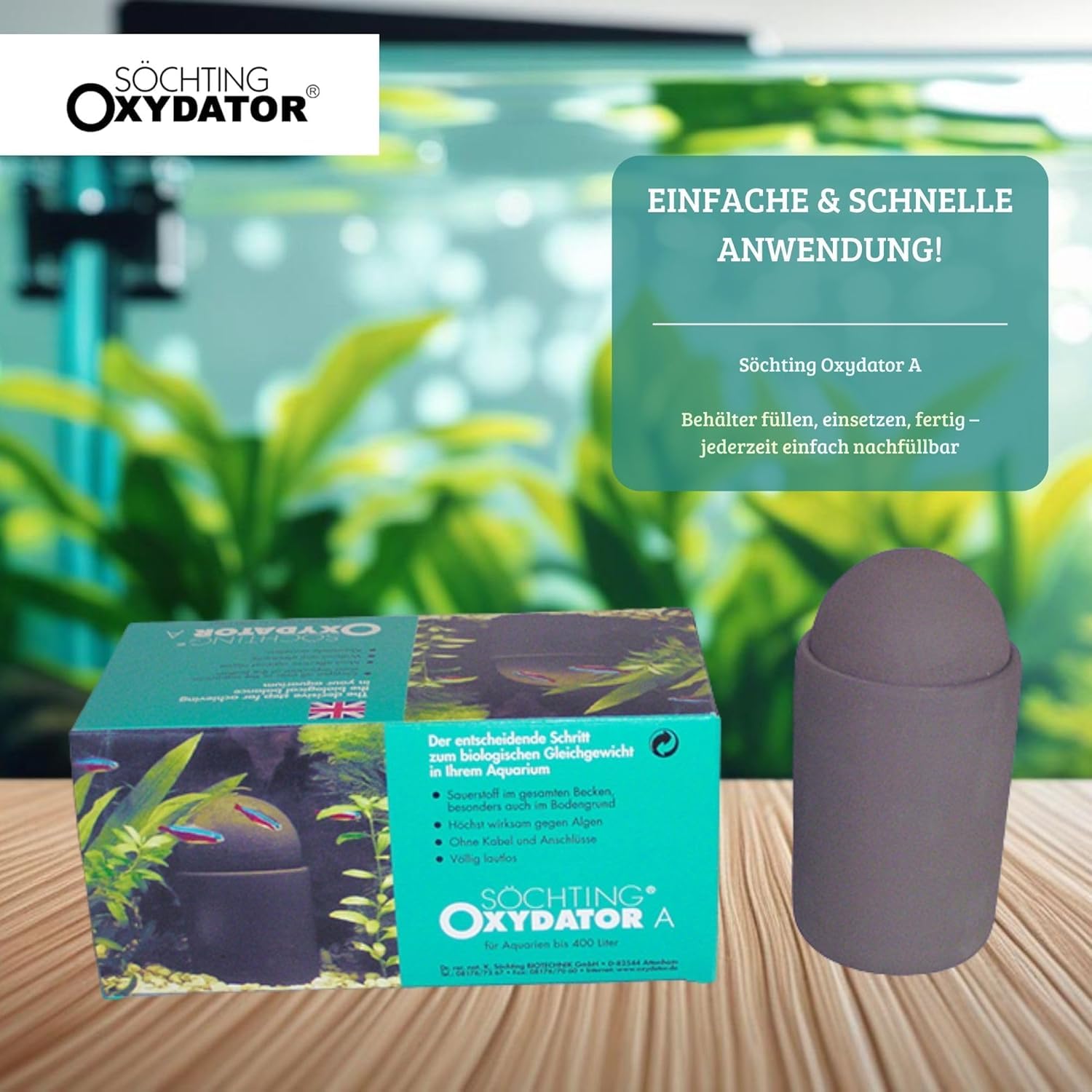Söchting Oxydator A | Sauerstoffspender für Aquarien bis 400 Liter | Effektive Sauerstoffversorgung & Wasseraufbereitung | Fördert gesunde Wasserqualität & Fischwohlbefinden