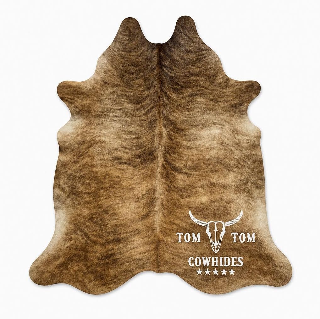 Tom Tom Cowhide Brindle Medium Cowhide Rug 100% Natural Leather Rugs 7' x '6