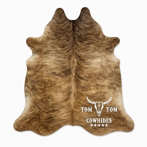 Tom Tom - Alfombra de piel de vaca mediana Brindle (piel de vaca), 100% piel natural, 7' x '6