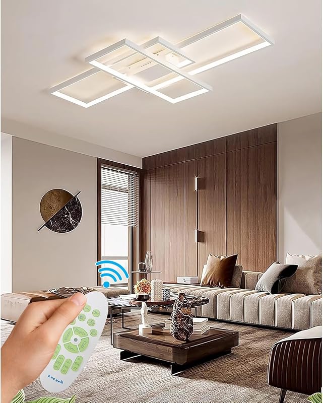 WHLL Mennyezeti LED Lámpa 105 cm 72W - Távirányítós, Szabályozható Fényerő, 3000K-6500K Színhőmérséklet, Modern Geometriai Dizájn, Nappali,