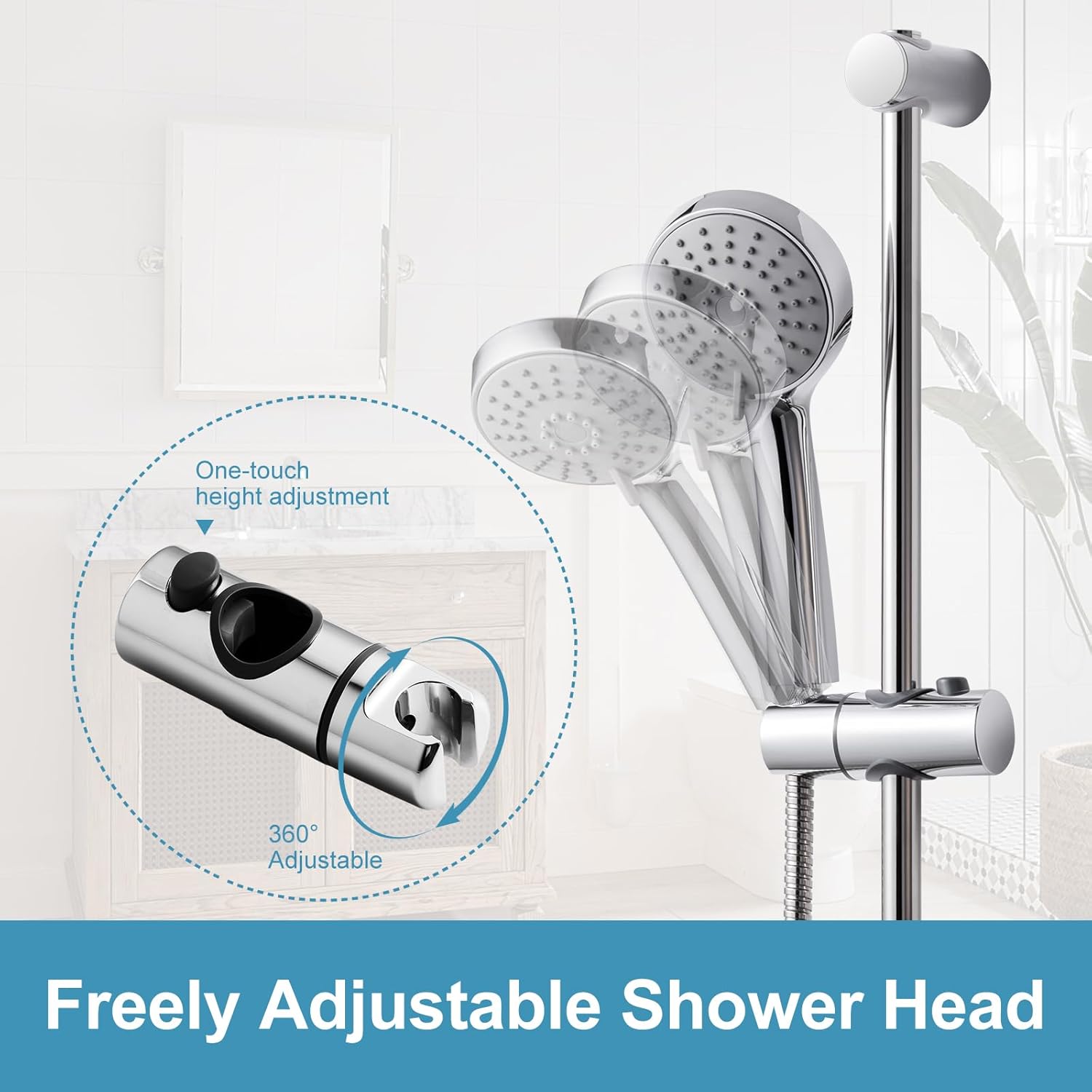 OFFO Shower Slide Bar Combo, Adjustable 27 in Slide Bar with 3-Mode Round Handheld Shower Head and 60 in Stainless Steel Hose, Screw Wall Mounted, Chrome Finish