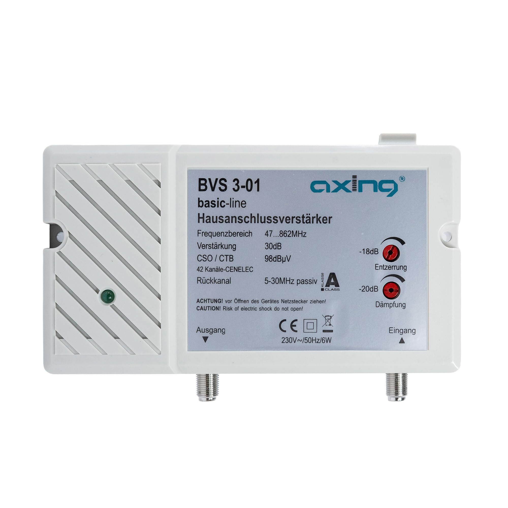 Axing BVS 3-01 Amplificatore per allacciamento domestico (30 dB, 47-862 MHz, 98 dBμV) per antenna digitale terrestre tv