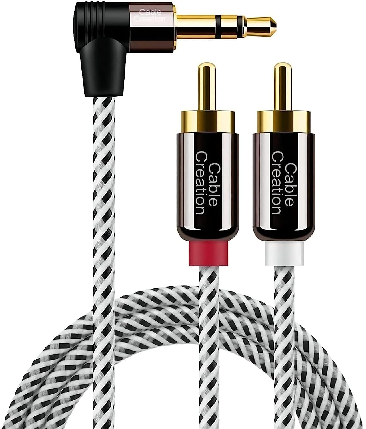 CableCreation 3.5mm to RCA Cable, Angle 3.5mm Male to 2RCA Male Auxiliary Stereo Audio Y Splitter Gold-Plated for Smartphones, MP3, Tablets, Speakers,