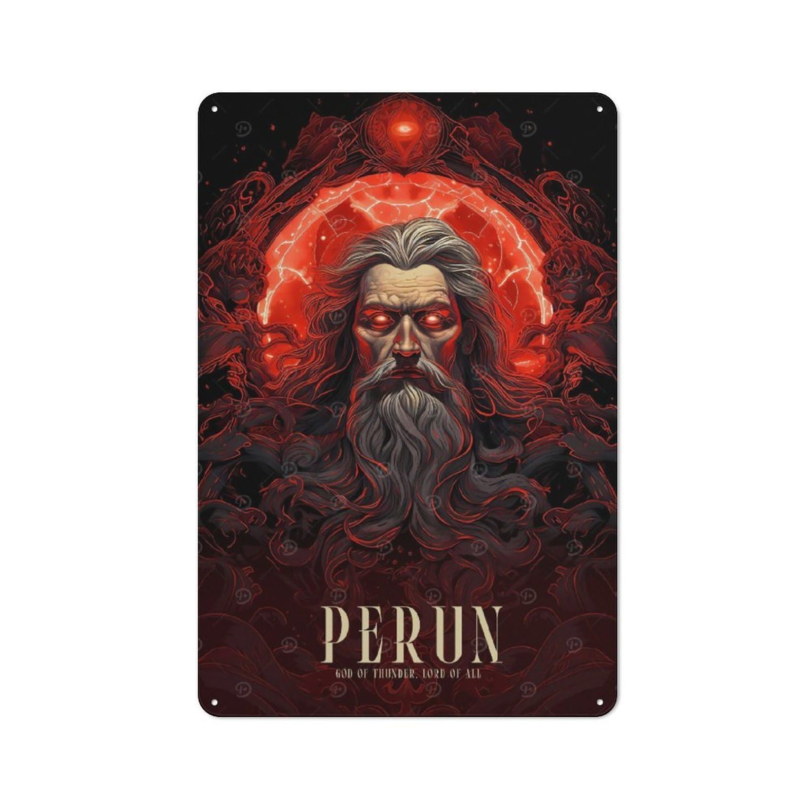 Vintage Tin Sign 30x20cm with Perun for Hobby Room Or Studio, for Studio Owners Refreshing A Room in Autumn
