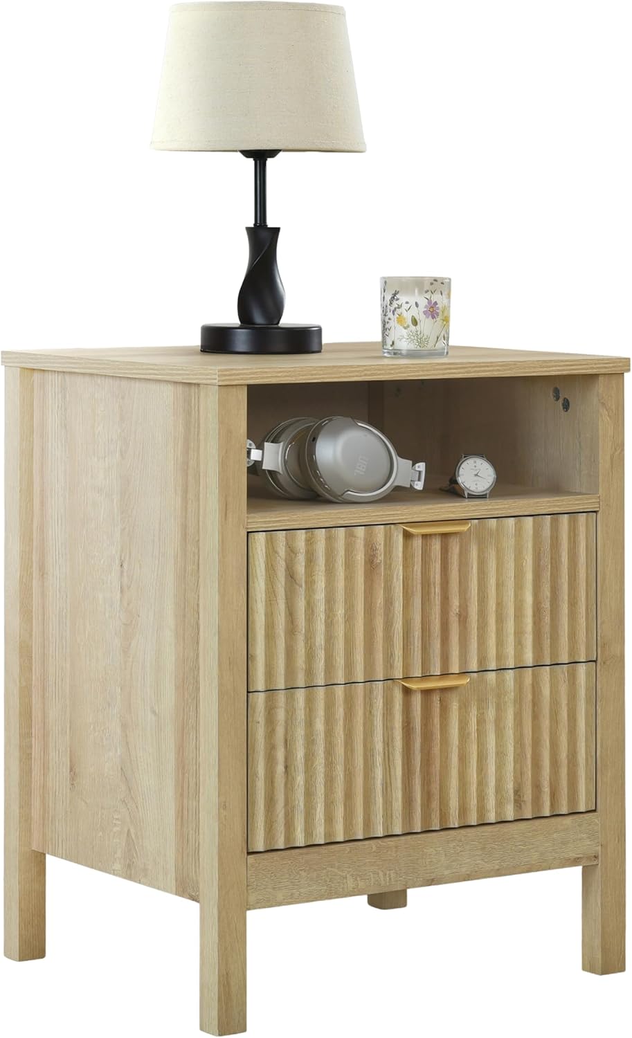 ELISA HOME Lagoon 2 Drawer Nightstand, Bedside Table with Storage Drawers, Night Stand for Bedroom, End Table or Side Table for Living Room, 15.7" D x 18.9" W x 24" H, Beige