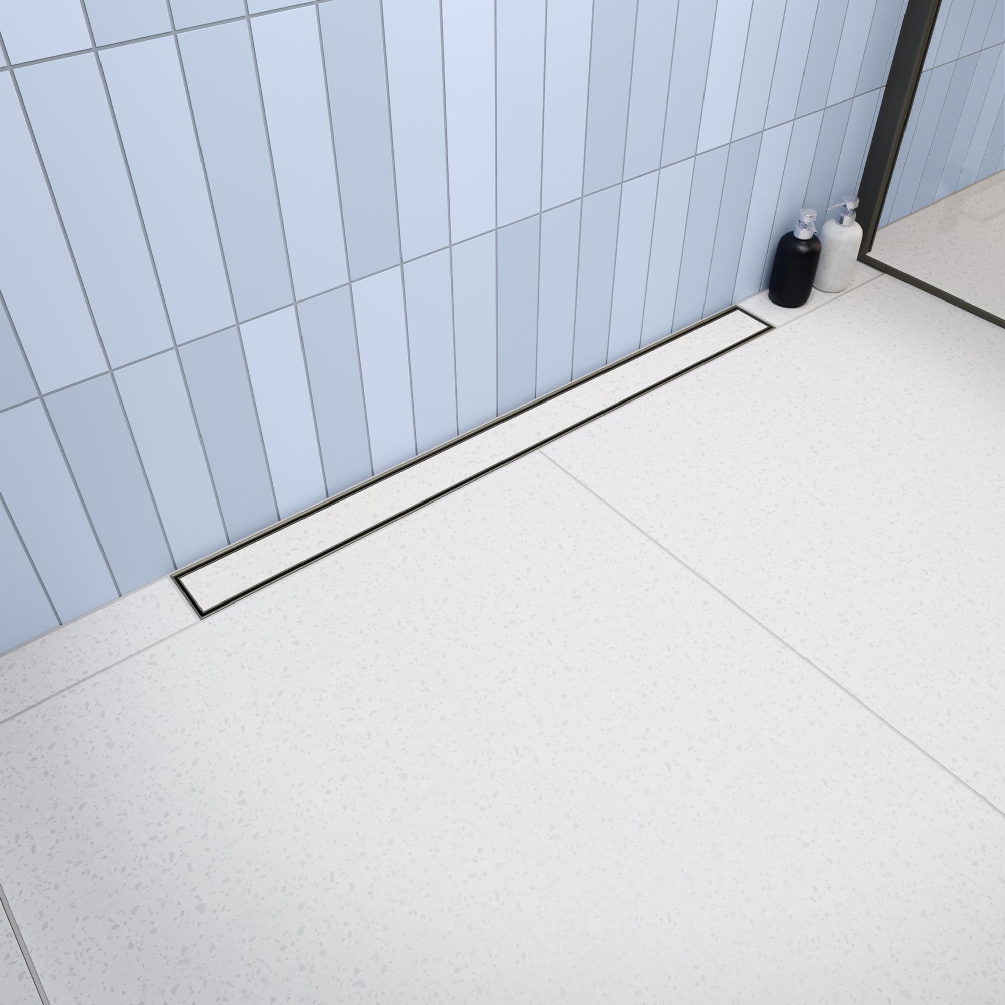 Canaleta de ducha Premium SLX Duo de grafito PVD – Acero inoxidable AISI 304, óxido enlosable, sifón Ø50, colador, patas de montaje, manguito de sellado, 60 a 100 cm (70 cm)