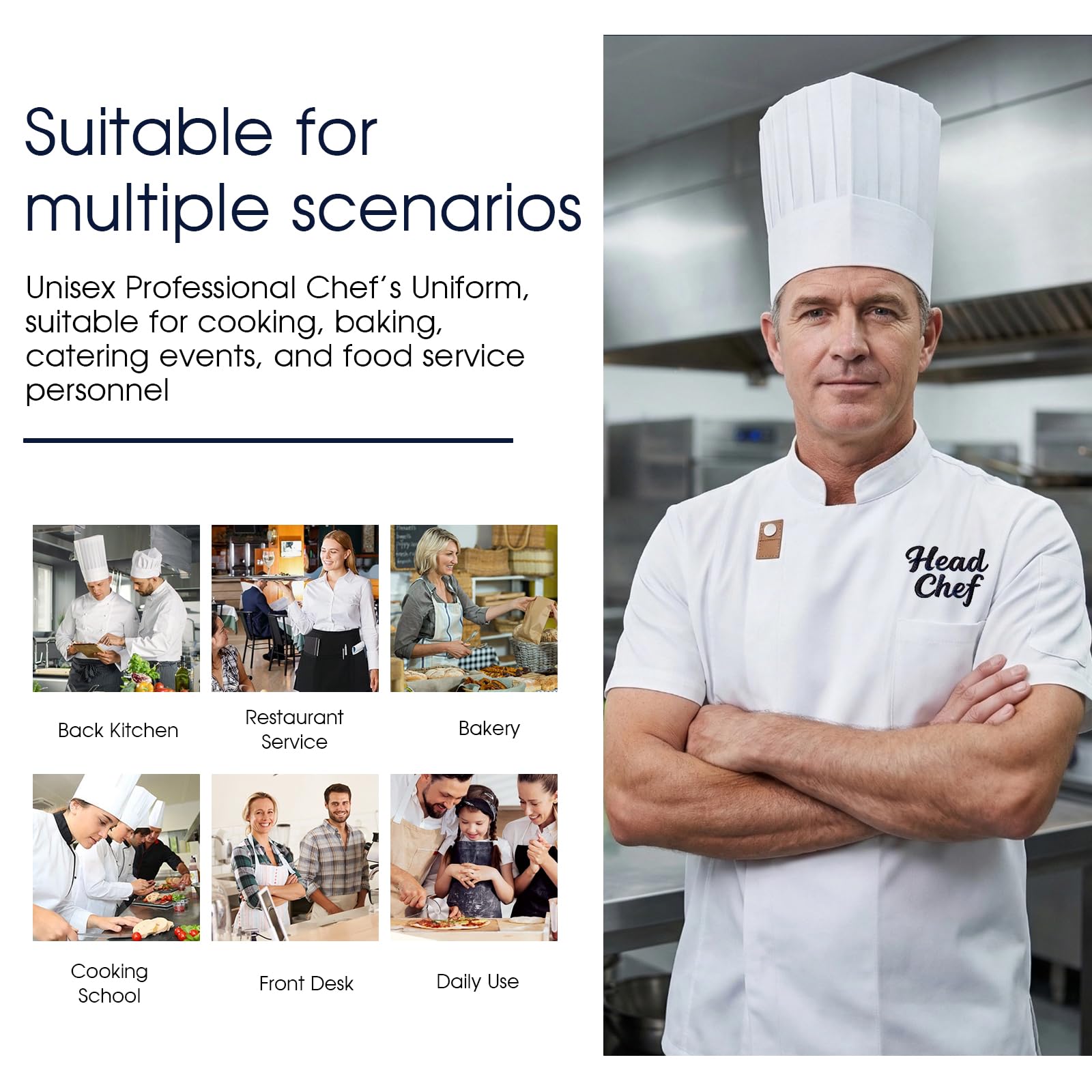 Chaqueta De Chef Personalizada Hombre & Mujer, Personalizable Con Bordado Nombre O Iniciales, Chaquetilla Cocinero Mangas Cortas Y Largas, Uniformes De Cocina Para Hoteles Restaurantes - 4