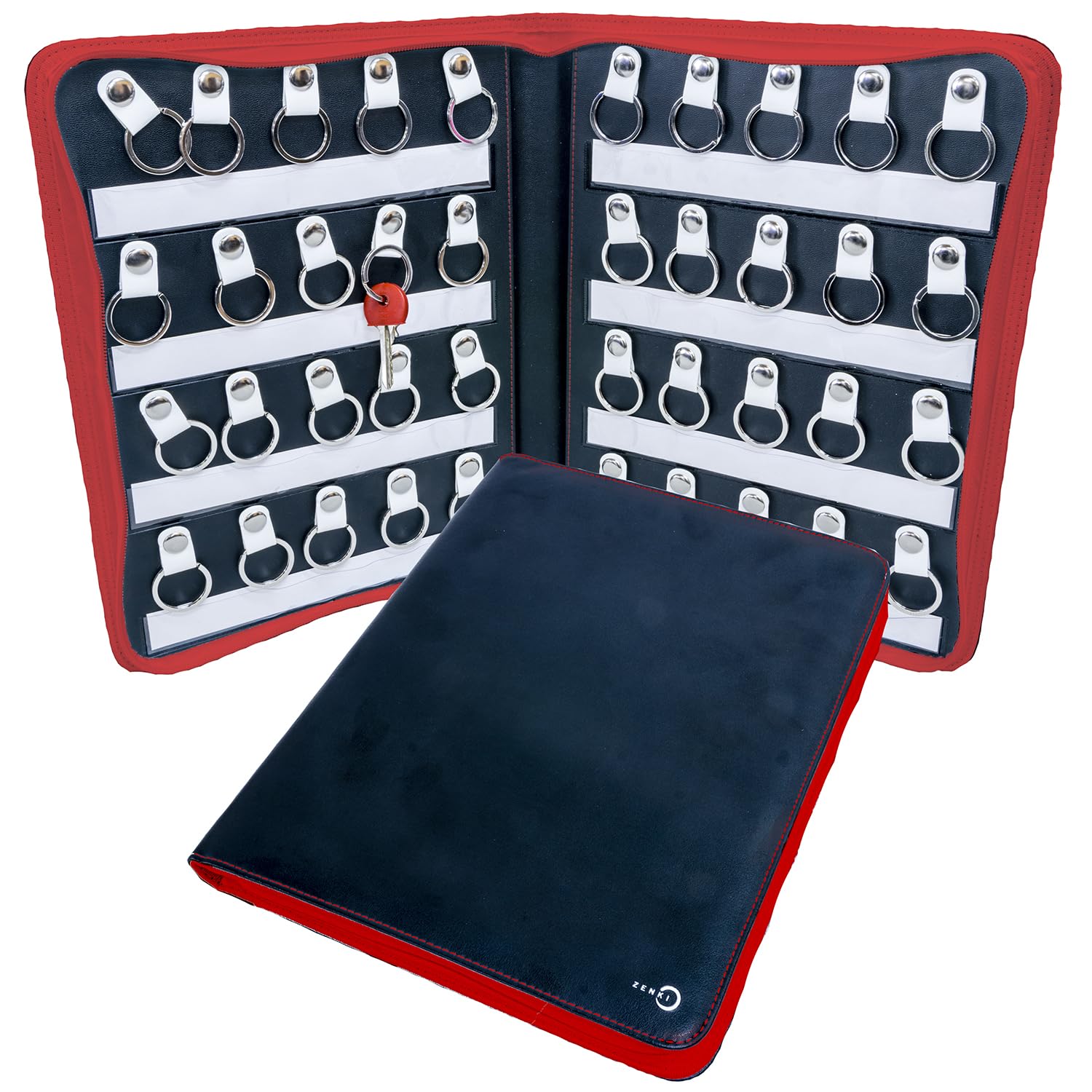 ZENKI - Organizador de llaves portátil - Estuche porta llaves con cremallera impermeable - profesional y doméstico, inmobiliarias, administrador de propiedad -Estuche llavero (40 llaveros) (Rojo)