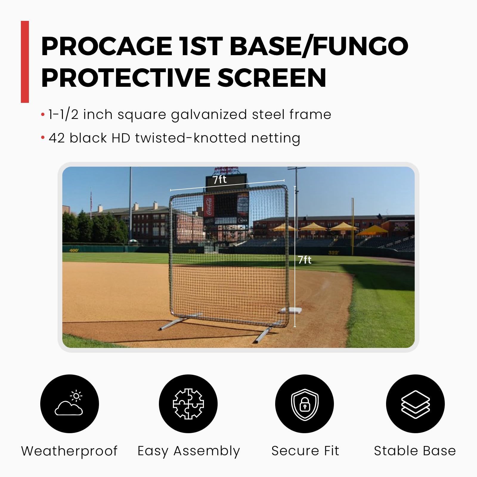 Trigon Sports Baseball & Softball Protective Screens, Baseball Practice Equipment, 1st Base/Fungo Protective Screen Softball, Baseball Protective Screen w/Net (7ftx7ft)