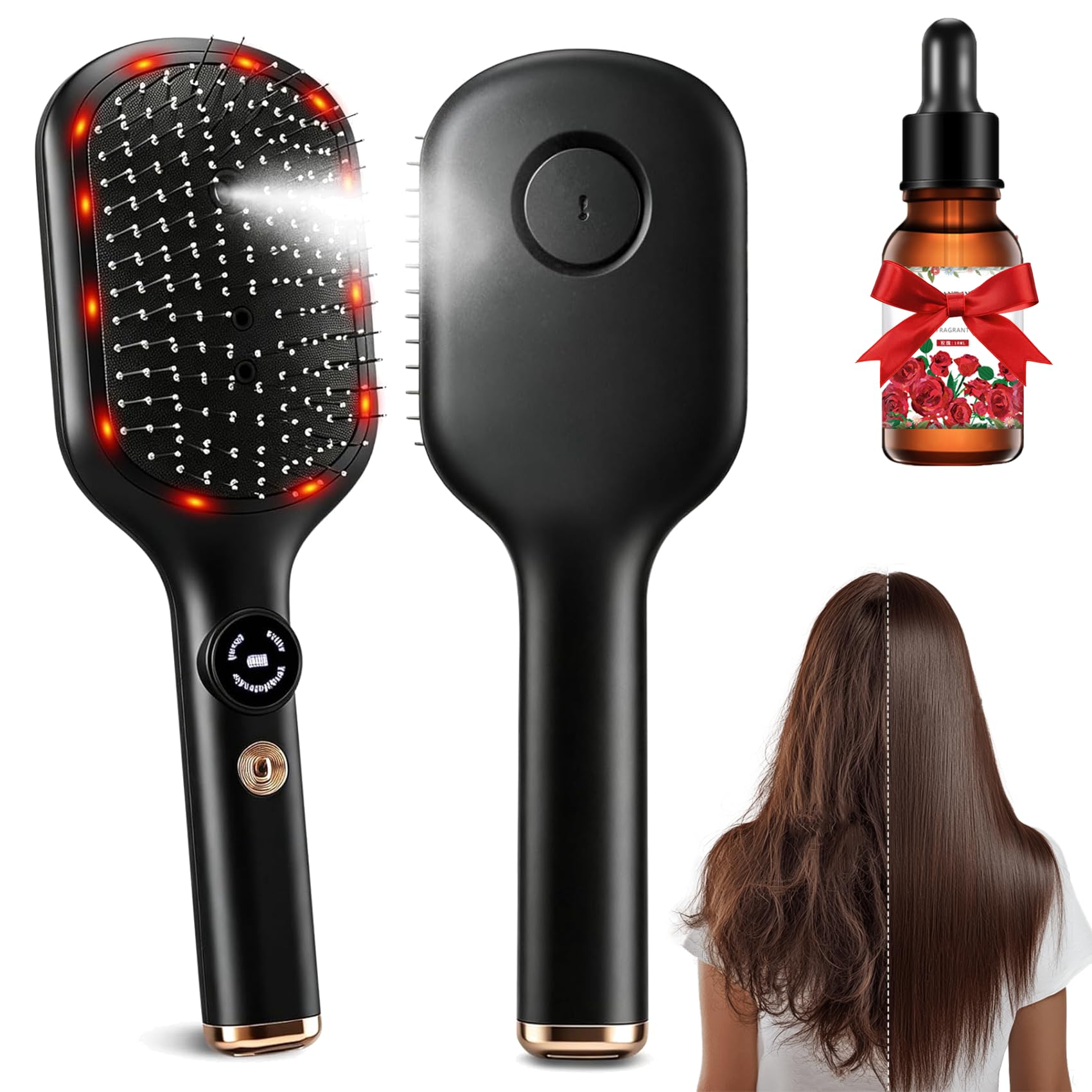 Electric Spray Air Cushion Massage Comb, 2026 NEU 3-In-1 Kopfhaut Massagebürste Elektrisch,Wiederaufladbar mit Wassernebelfunktion für Lockiges, Nasses und Trockenes Haar (Schwarz)