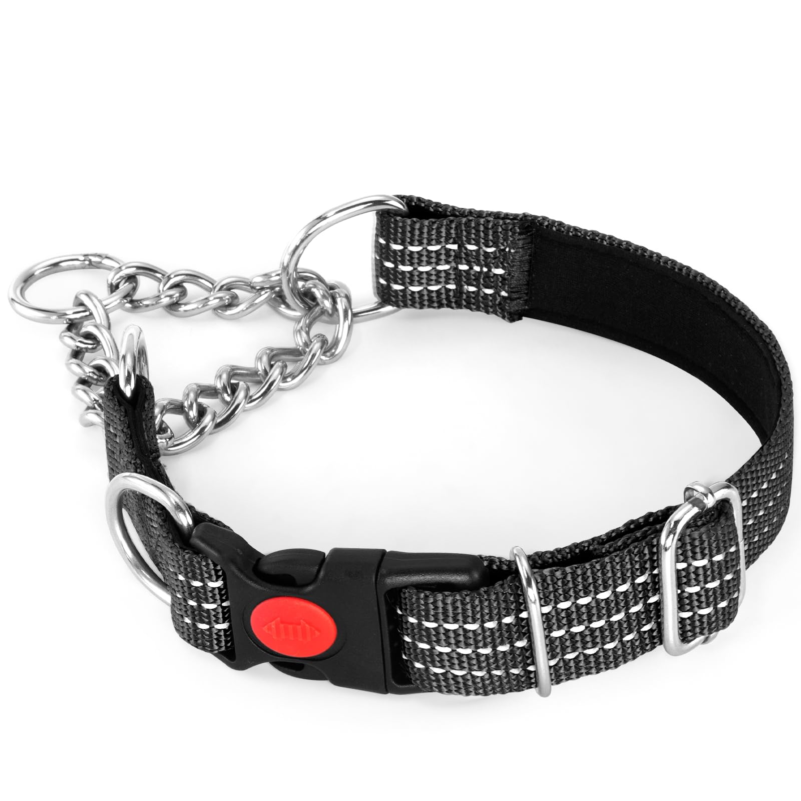 Martingale Collars,Reflective Dog Collar,Side Release Buckle,Adjustable Chain Training Pet Collars (Black, S,Neck 25-38cm)