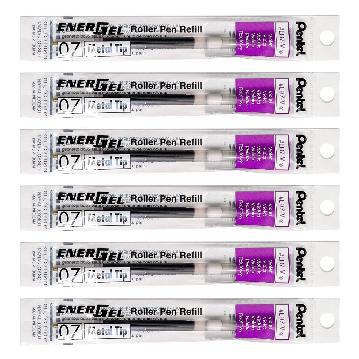 PENTEL Lotto di 5 ricariche per inchiostro gel ENERGEL LR7, punta 0,7 mm, colore: Marrone