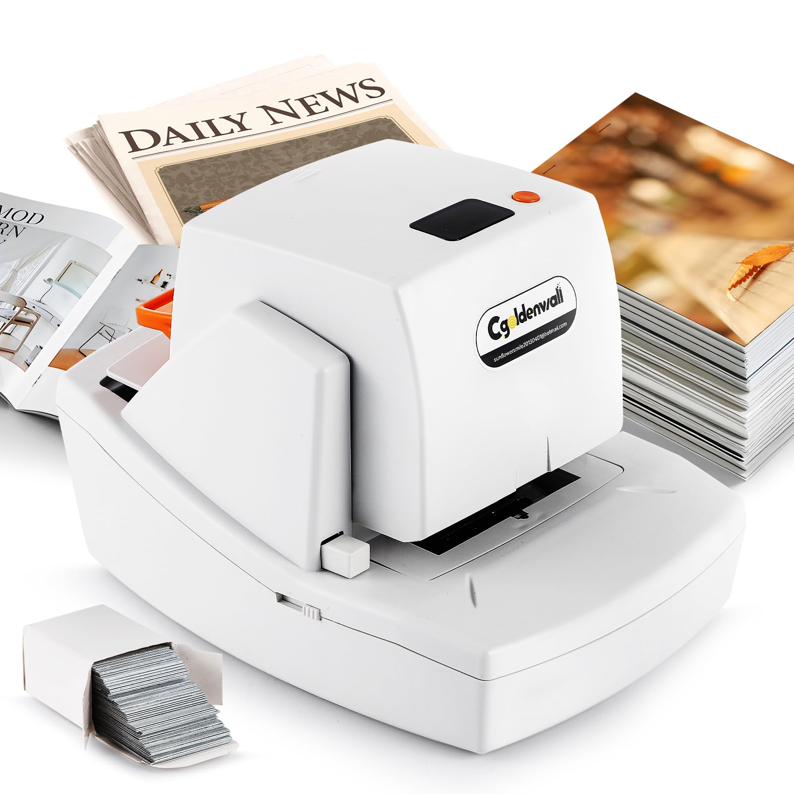 CGOLDENWALL Automatic Heavy Duty Electric Stapler, 70-75 Sheets Capacity, with 6000 Staples, Flat Clinch Jam Free, Speed & Margin Adjustable, 5000