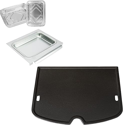 Uniflasy Plancha de hierro fundido y bandeja de captura para parrilla de gas portátil Weber Traveler, se adapta a la parrilla de gas portátil Weber
