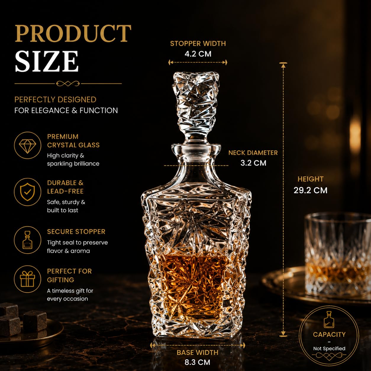 Red-Rubby Whiskey Bottle Decanter for Whisky Scotch, Liquor, Vodka, Wine or Bourbon | Food Grade Bpa Free (800 ML) - Glass | Decanter-3 2