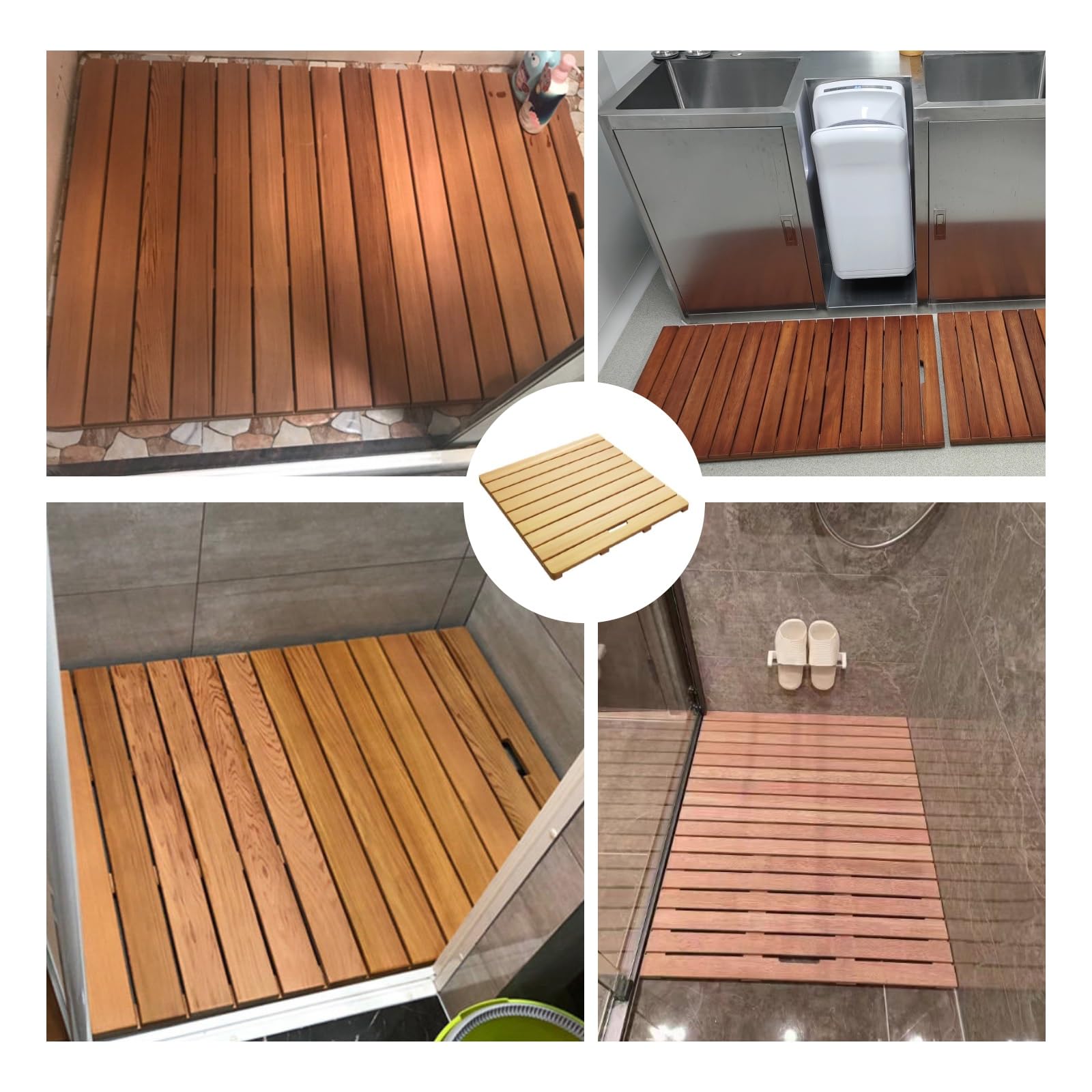 Tappetino Bagno in Legno - Pedana Doccia in Legno di Cedro Rosso - Antiscivolo con Maniglia per Bagno Sauna e Spa(Light,60x70cm/23.6x27.6in)