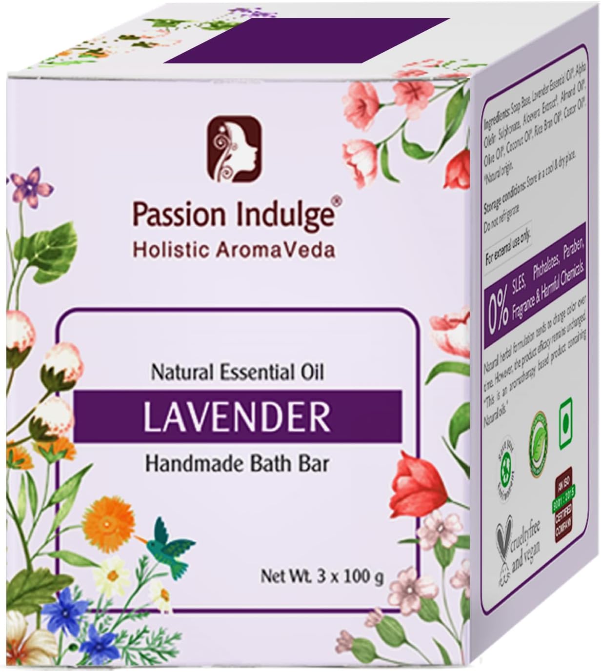 Passion Indulge Natural Lavender Handmade Bath Bar Soap with Lavender Essential Oil Pack of 3