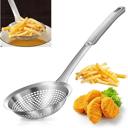 Yimi Skimmer Slotted Spoon Ladle,304 Stainless Steel Durable Cooking Frying Colander, Rustproof Large Scoop Kitchen Strainer Fryer with Vacuum Ergonomic Handle,15 Inches, Ideal for Gift
