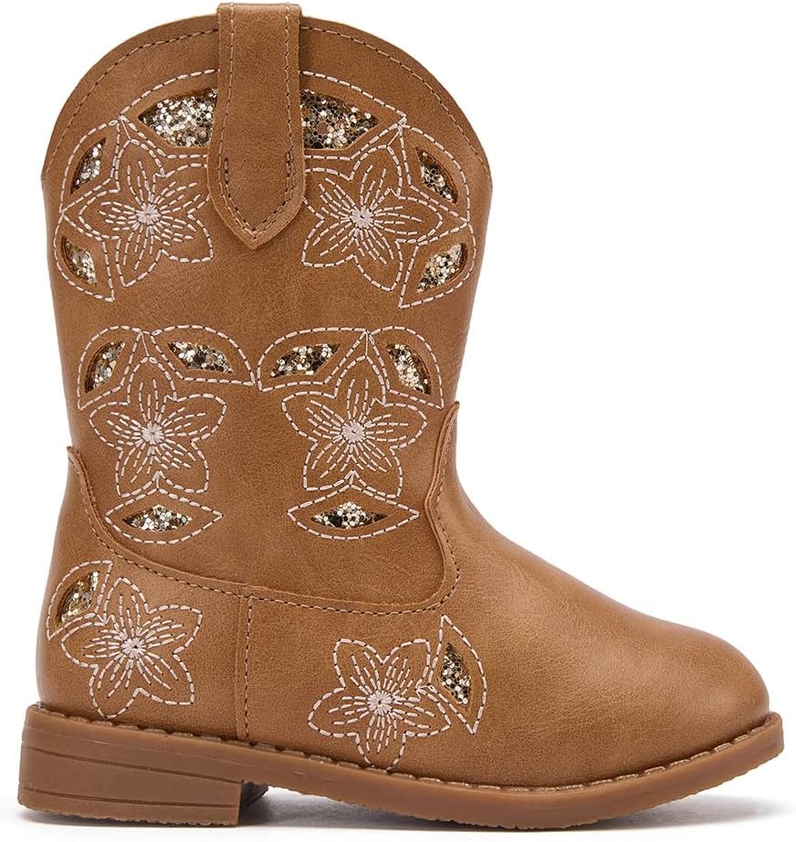 BMCiTYBM Toddler Cowboy Boots Western Cowgirl Boots Boys Girls Mid Calf Square Toe Riding Walking Shoes