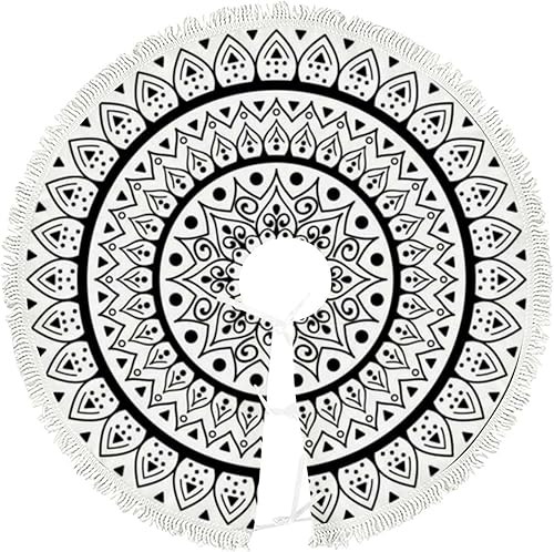 Falda pequeña de árbol en blanco y negro para Halloween Navidad con borlas 30 pulgadas mandala floral delgada para todas las estaciones fiestas