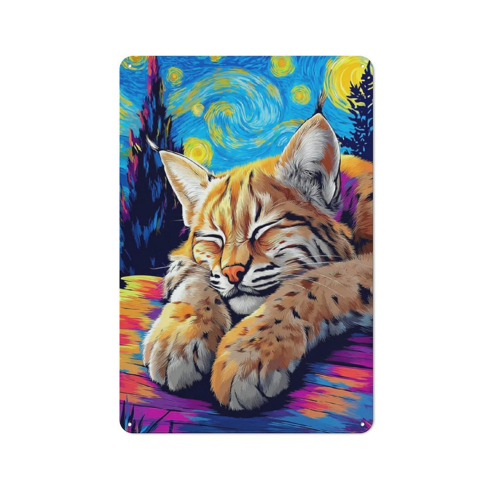 Junmoney Starry Night Cat Dreamscape Tin Wall Plaque 30X20cm With For Home Office Or Studio, For Home Office Decor Fans