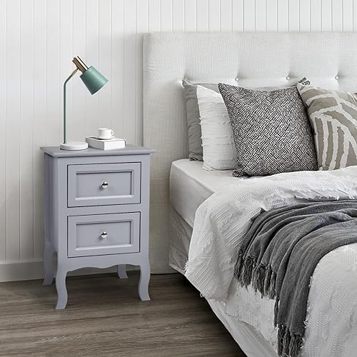 Miniatura 8 de DABUTY Mesas de noche de dos niveles de estilo rústico de 23.6 x 15.7 x 12 pulgadas, tamaño grande, gracia para dormitorio, sala de estar (2