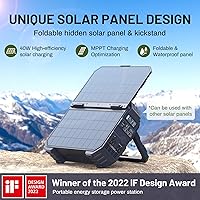 Vista 2 de BROWEY 1600W (3200W Peak) Portable Power Station, 1024Wh LiFePO4 Battery with Built-in Solar Panel, 100W USB-C PD, Solar Generator for Camping, RV