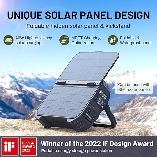 Miniatura 2 de BROWEY Estación de energía portátil de 1600 W (pico de 3200 W), batería LiFePO4 de 1024 Wh con panel solar integrado, 100 W USB-C PD, generador