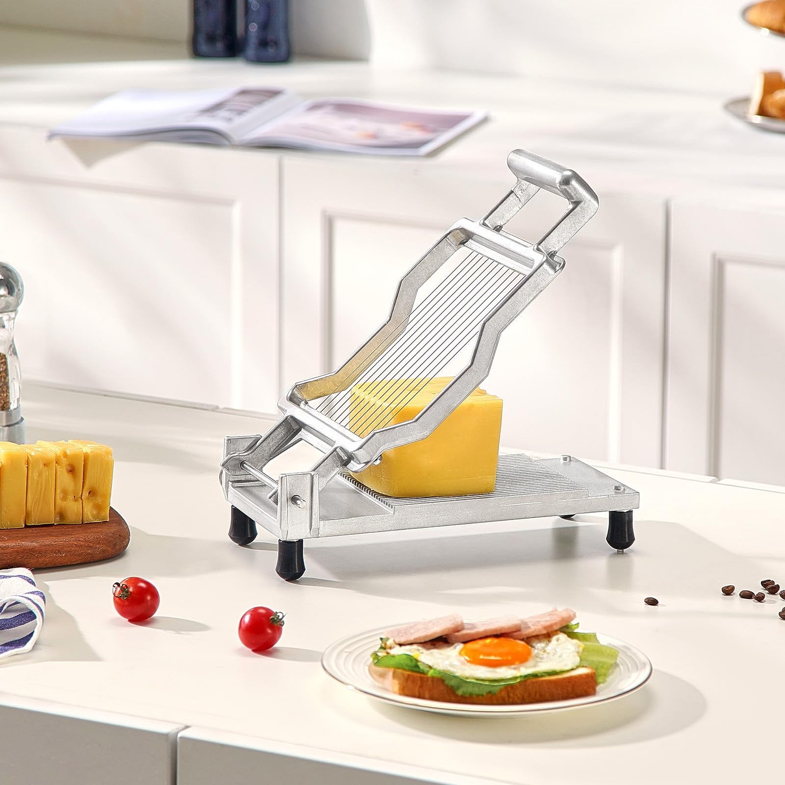 VEVOR Cortador de Queso con Alambre Desmontable, Cuchilla Ultrafina para Cortar Mantequilla y Queso de 5 mm, Aleación de Aluminio con Alambre de Acero Inoxidable 316, para Cocina, 317 x 169 x 90 mm