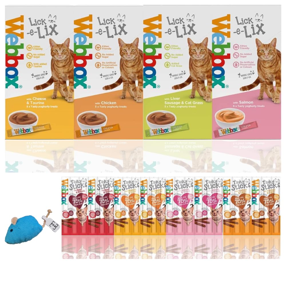 M&A’s Cat Treats Bundle – Webbox Tasty Turkey & Lamb Sticks (4 x 4) or (6 x 4) + Bonus Catnip Mouse Toy – Grain-Free, No Artificial Colours